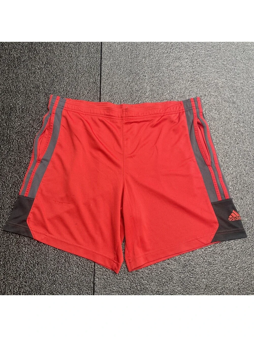 VTG Adidas Shorts Mens XL Red Gray Y2K Dazzle Shiny Basketball 3 Stipes Logo